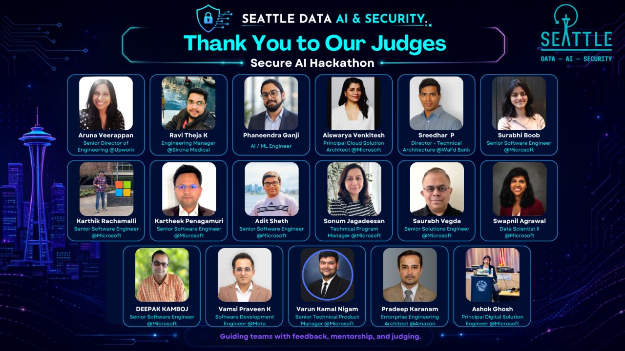 Secure AI Hackathon 2026 judges from the Seattle Data, AI and Security Community